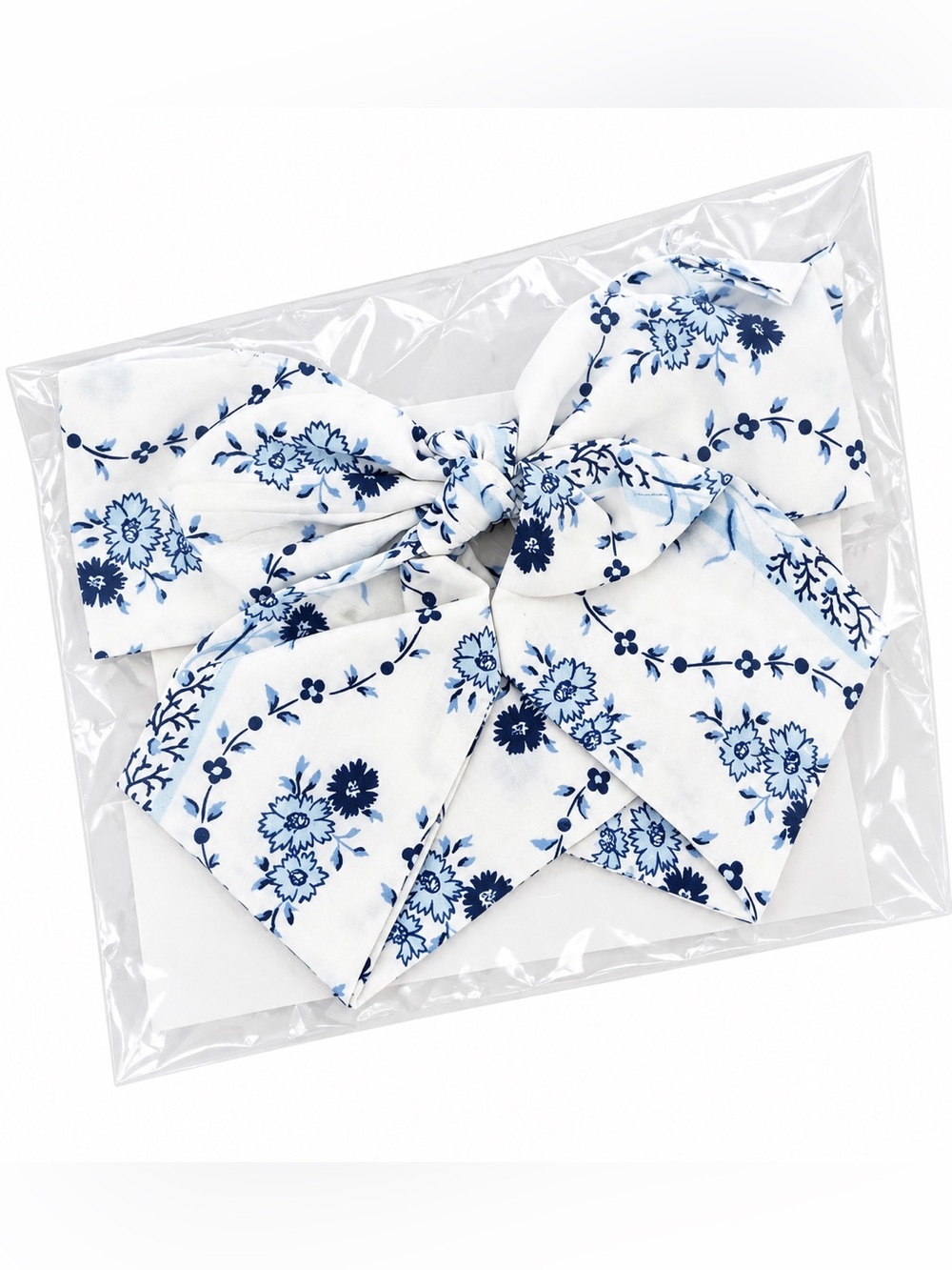 Hill House Home The Belle Bow Blue Vine Stripe Floral Hair Bow Barrette NWT